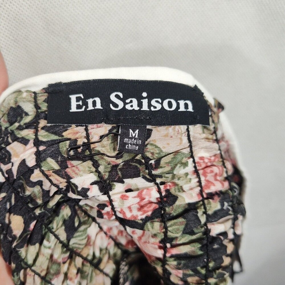 En Saison Dark Floral Collar Smocked Dress Cottage Size M Short Sleeve Prairie - Picture 7 of 9